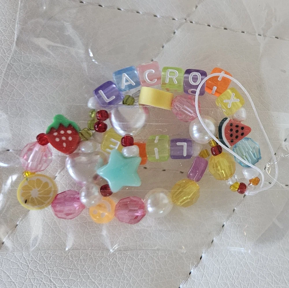 SET (2) LACROIX Beaded New Wrist Phone Charms with Fruit & Color Beads